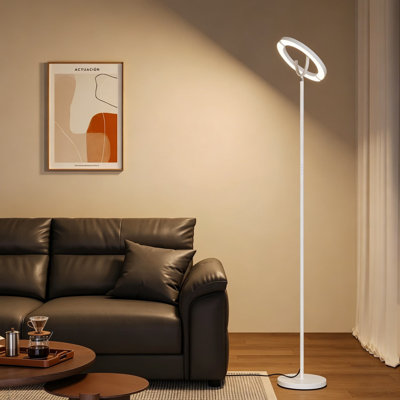 Modern LED Floor Lamp, 30W Super Bright Standing Lamp with Remote and Stepless Dimmable 3000K-6500K, 350° Rotating Reading Floor Lamp for Living Room, Bedroom, Office, White