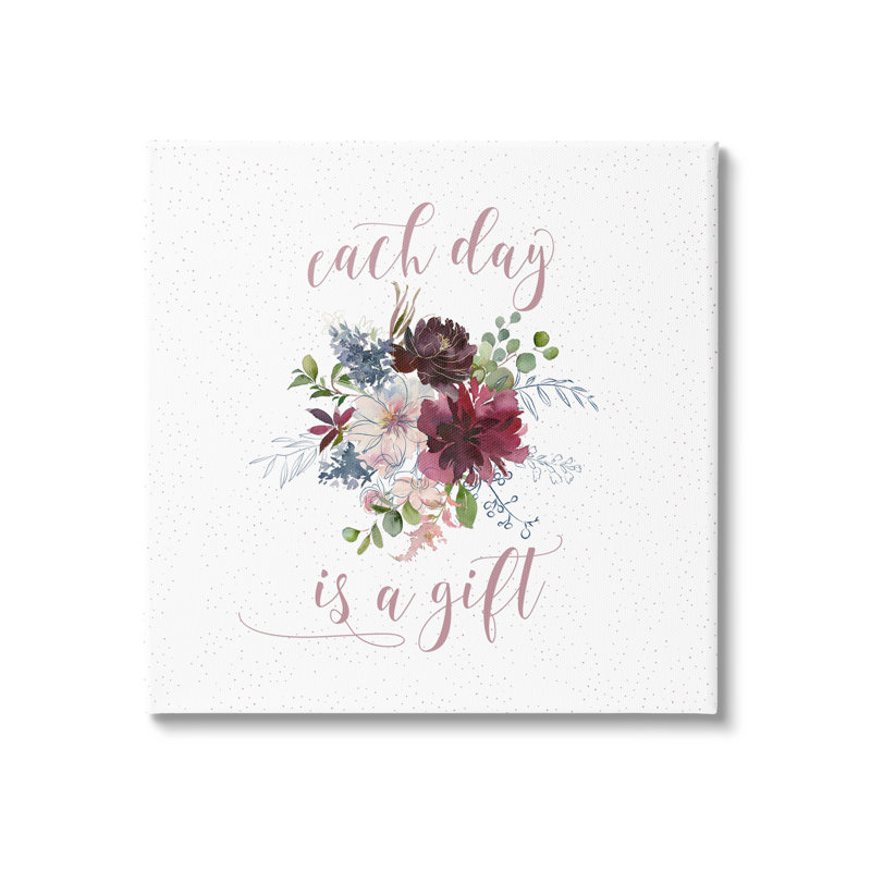 Citation de calligraphie «Every Day», motif floral minimal par Tara Moss - impression, Toile tendue