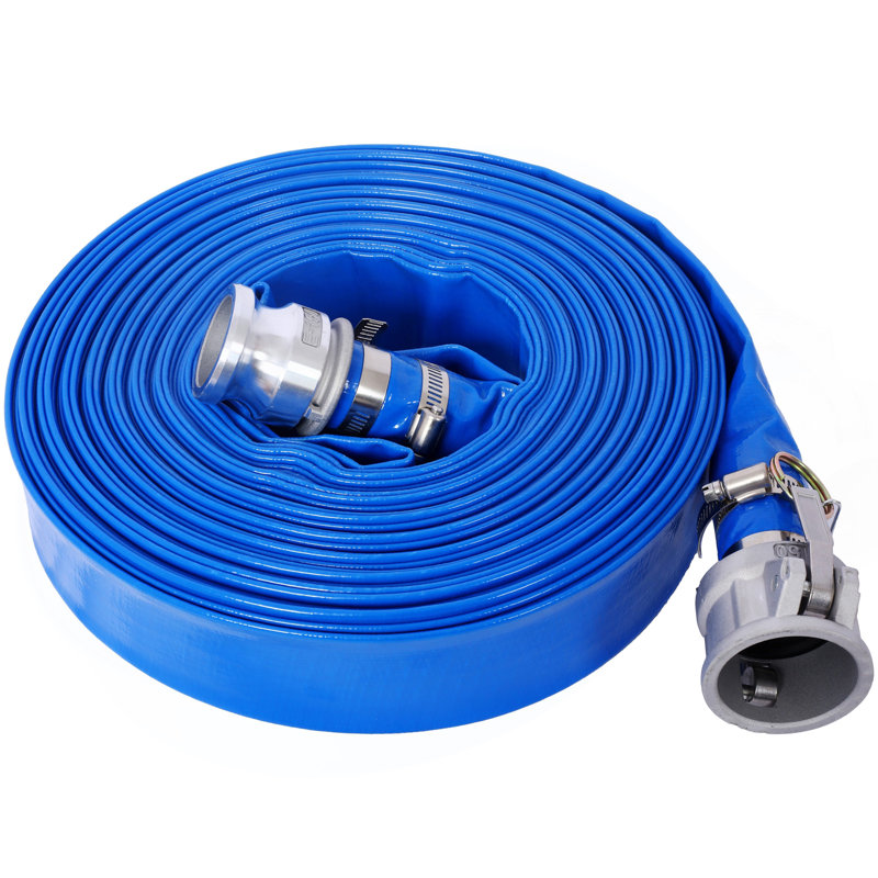 1.5" ID × 100 Ft Pool Backwash Hose, Heavy Duty Reinforced Blue PVC Lay Flat Water Discharge Pump Hoses For Swimming Drain Pools And Clean Filters, With Aluminum Camlock C And E Fittings