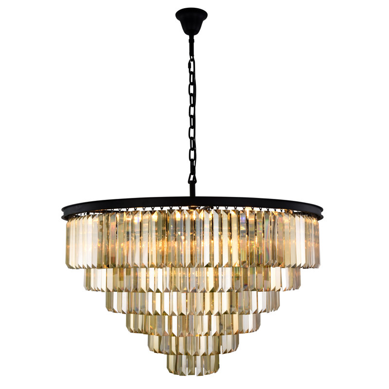 Yazmin Crystal Dimmable Tiered Chandelier, Matte Black, Smoky