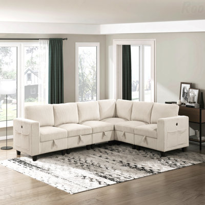Modern Style Living Room Furniture Beige Chair Perfect For Modern Lounges With One Arm, Storage Pouch And Charging Ports Corduroy Upholstered In Fabric Upholstery