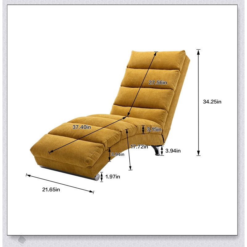 Élégante chaise longue en lin avec dossier ergonomique à 140 °, pour la détente au bureau ou dans le salon, Moutarde