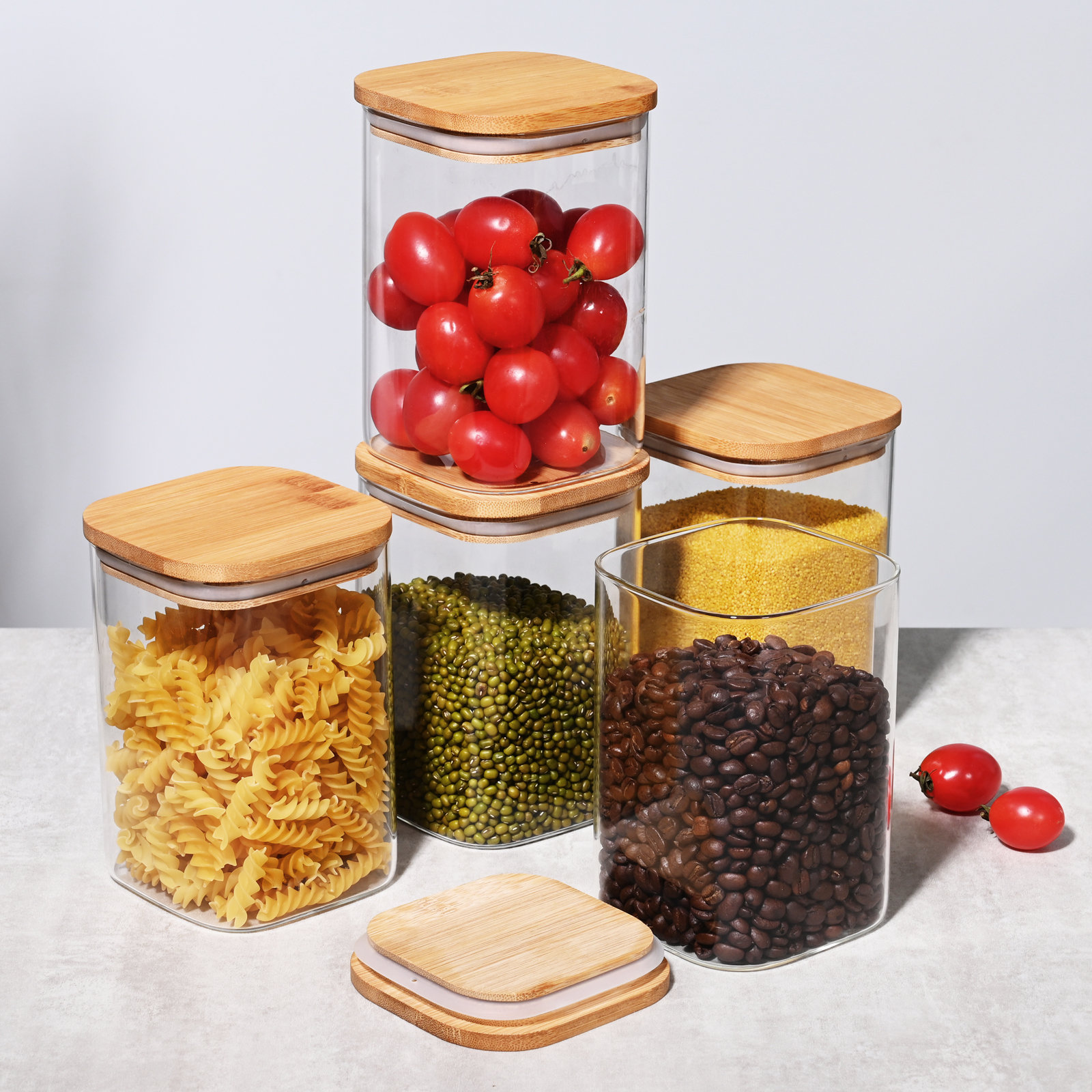 Glass Jar with Bamboo Lids, Glass Airtight food Storage Containers, Glass  Canister Sets, Large Spaghetti Jars, Pantry Organization and Storage Glass