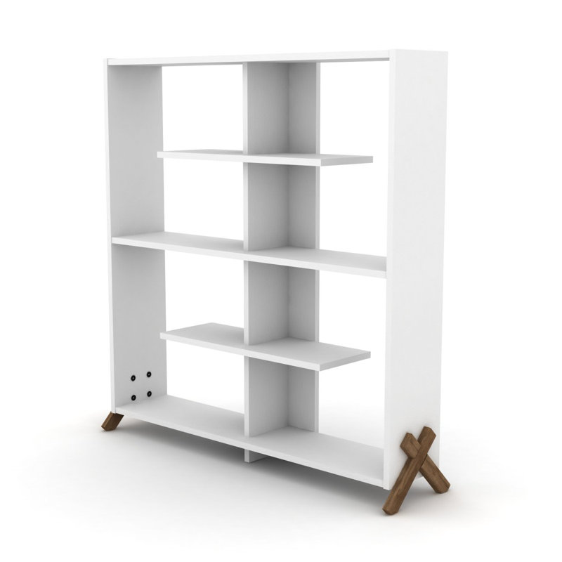 Wood Frame 6 Shelves Bookcase Industrial Bookshelf Modern Bookcases Large Bookshelf Organizer