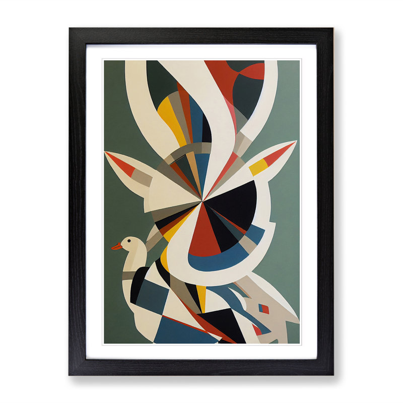 Goose Painting Geometric - Picture Frame Print, Black, 64cm H x 46cm W x 2cm D