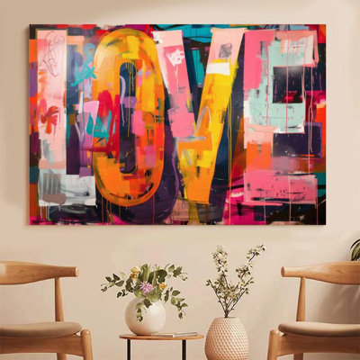 1 pièce, impression sur toile encadrée sur le thème de l'amour, éléments de collage abstraits, décoration murale de style Pop Art, parfait pour la décoration de la pièce salon chambre bureau cuisine salle de bain décor à la maison, cadeau de décoration murale idéal pour la maison