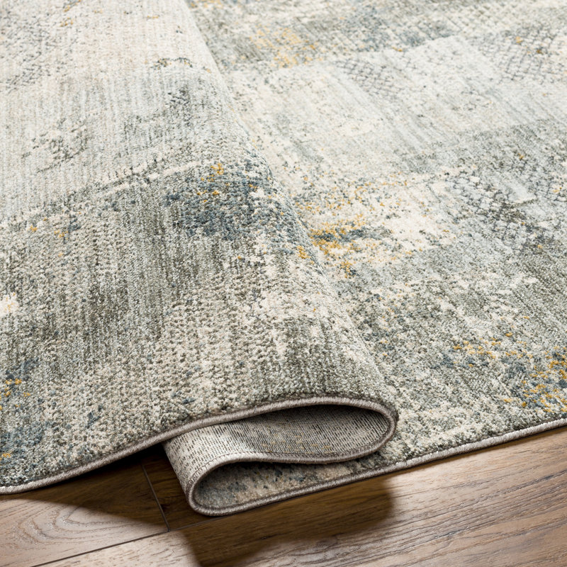 Gray and Olive Synthetic Rectangular 5' x 7' Area Rug