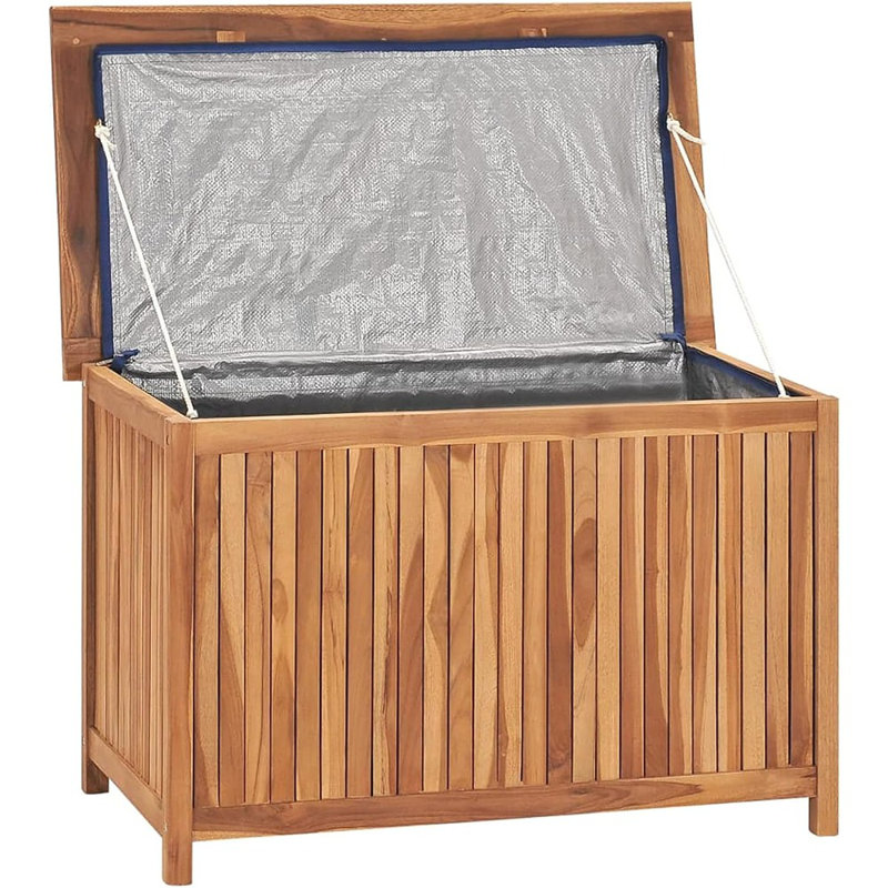 Grande boîte de rangement extérieure en bois - Boîte de rangement en teck massif avec doublure imperméable