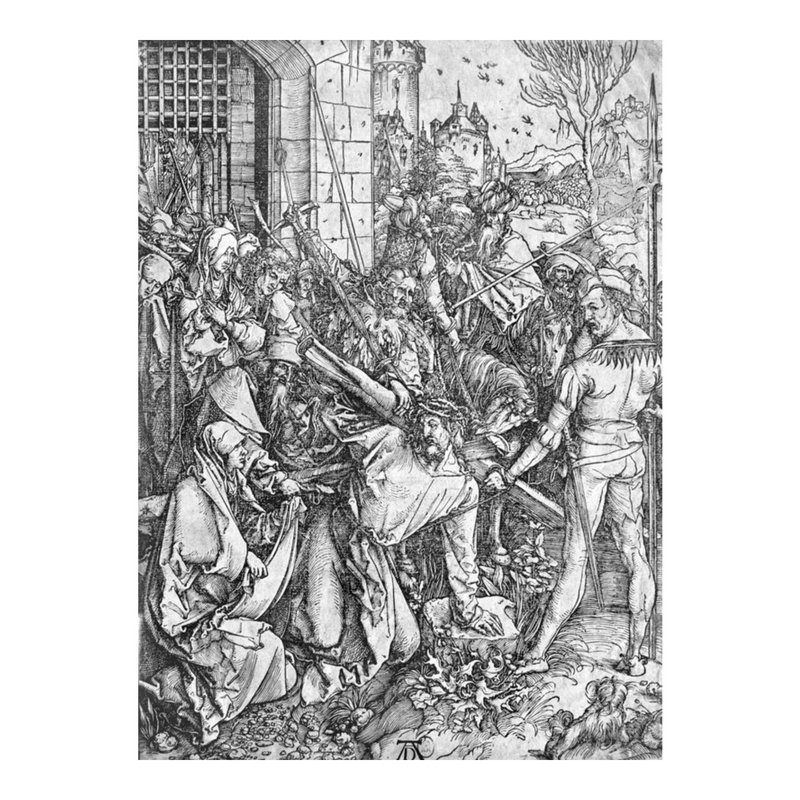 Le transport de la croix (gravure sur bois) (photo noir et blanc) par Albrecht Dürer - Estampe numérique, H 20 po x l 16 po