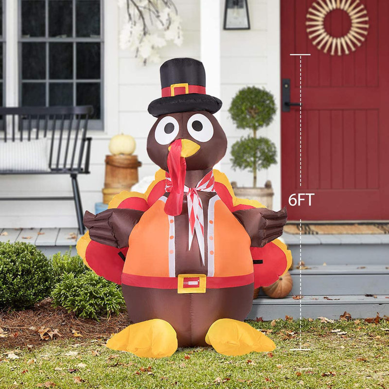 Dejah 5ft Height Thanksgiving Inflatable LED Lighted Turkey with Hat