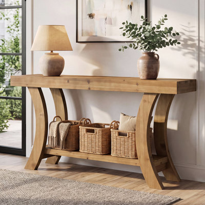 63-Inch Solid Wood Console Table, Rustic Sofa Table with Storage Shelf For Entryway, Living Room, Hallway