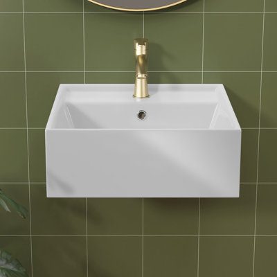 16.5 In. White Ceramic Square Wall-Mount Bathroom Sink Install Or On Countertop Vessel Basin W/ Faucet Hole And Overflowquestions & Answers