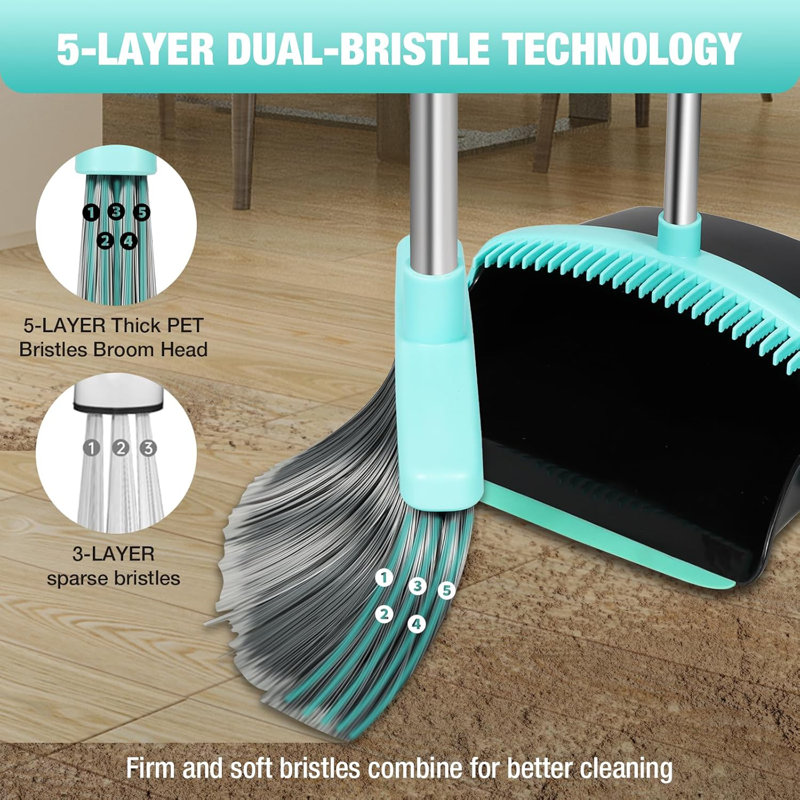 Upgrade Broom And Dustpan Set 3 In 1 Cleans Broom Combo Upright Broom And Dustpan Combo With 51 Long Extendable Handle For Home Kitchen Room Office Lobby Floor Use Red White - View #5