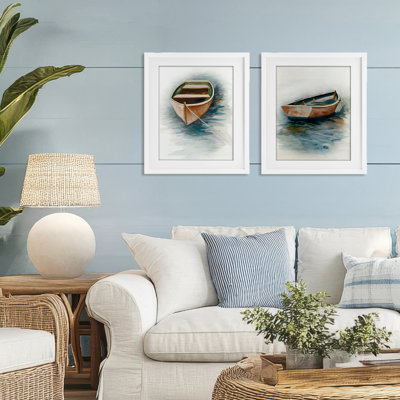Tranquil Drifting Boat 2pc Framed Print Under Glass Set, design by Jacob Q