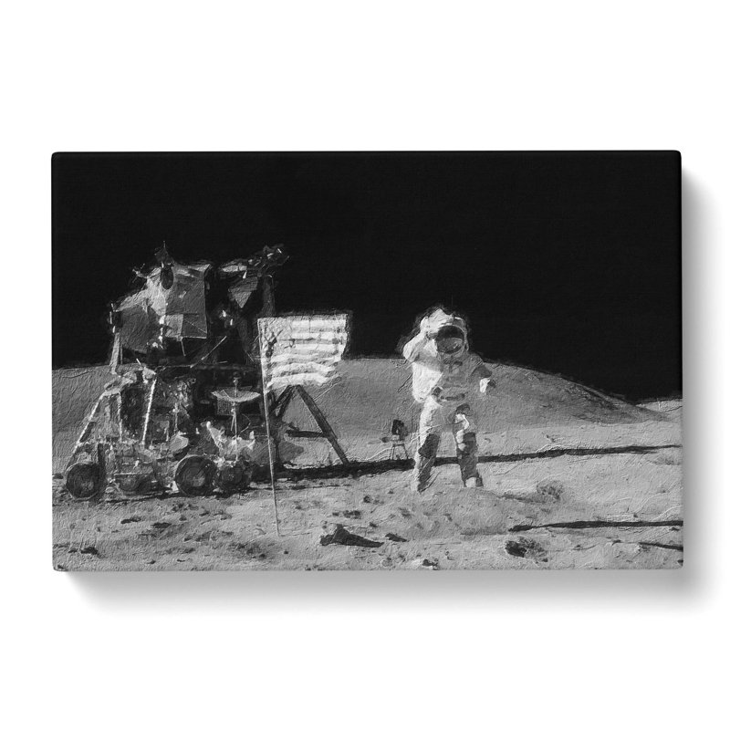 Astronaut On The Moon - Wrapped Canvas Painting, 50cm H x 76cm W x 3cm D
