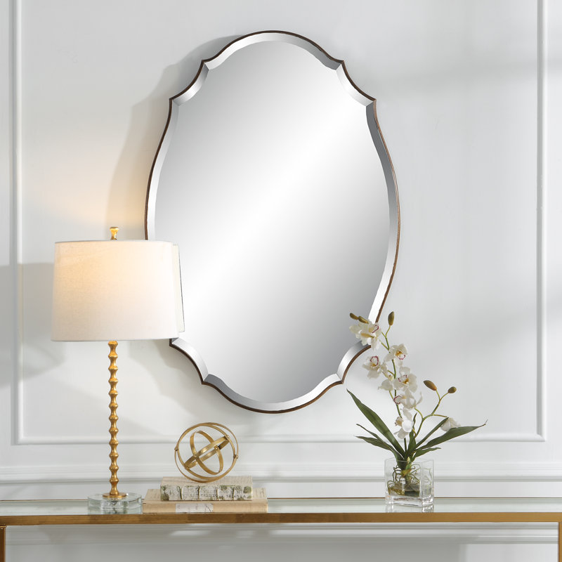 Ikumi Beveled Classic Accent Mirror, Antiqued Bronze, 42" x 27.85"