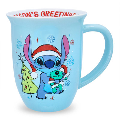 Tasse en céramique à rebord large «Season's Greetings» Disney Lilo & Stitch | Peut contenir 16 onces