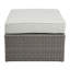 Canapé d'extérieur Salena en tissu beige et osier gris avec 2 coussins et 2 repose-pieds