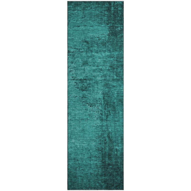 Premium Machine Washable Cerrito AMF554 Teal Rug, Runner 2'3" x 7'6"