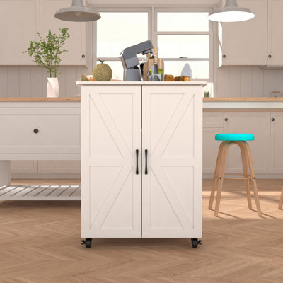 Kitchen Island With Storage On Wheels, Cricut Cart, Small Portable Island, Specialty Coffee Bar Cabinet Buffet Sideboard With Barn Door And Wheels For Dining Room, Bathroom, Kitchen, Classroom, Craft