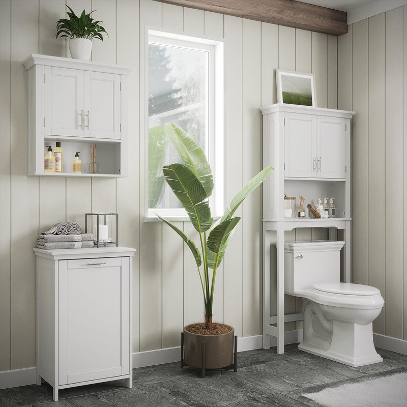White MDF Tilt-Out Laundry Hamper Cabinet with Removable Bag