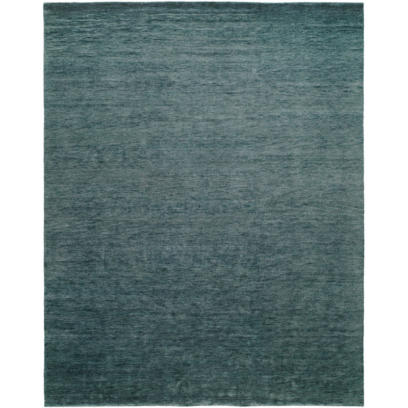 Tapis bleu en laine noué à la main Decker, Rectangle 3 pi x 5 pi