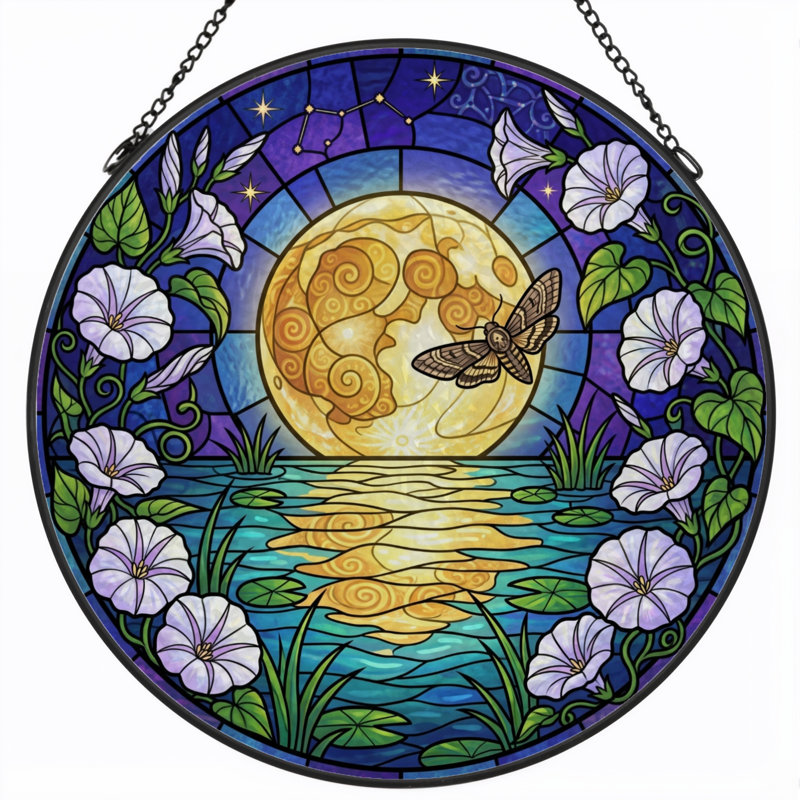 Panneau de vitrail de jardin Moonlit, H 12 po, H 12 po