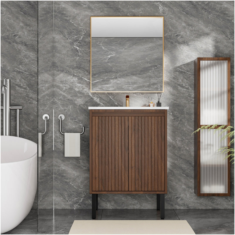 24 Inch Bathroom Vanity Without Sink, 24", Matte Brown
