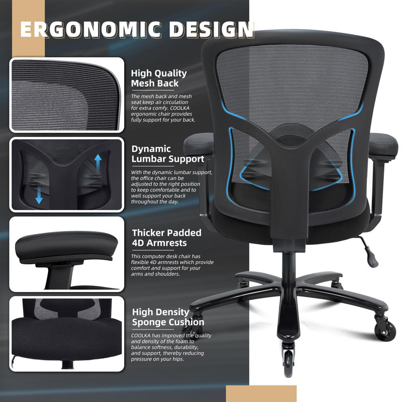 Jeret Wayfair Basics Big and Tall Ergonomic Mesh Office Chair with Sturdy  Metal Base and Swivel Wheels Black