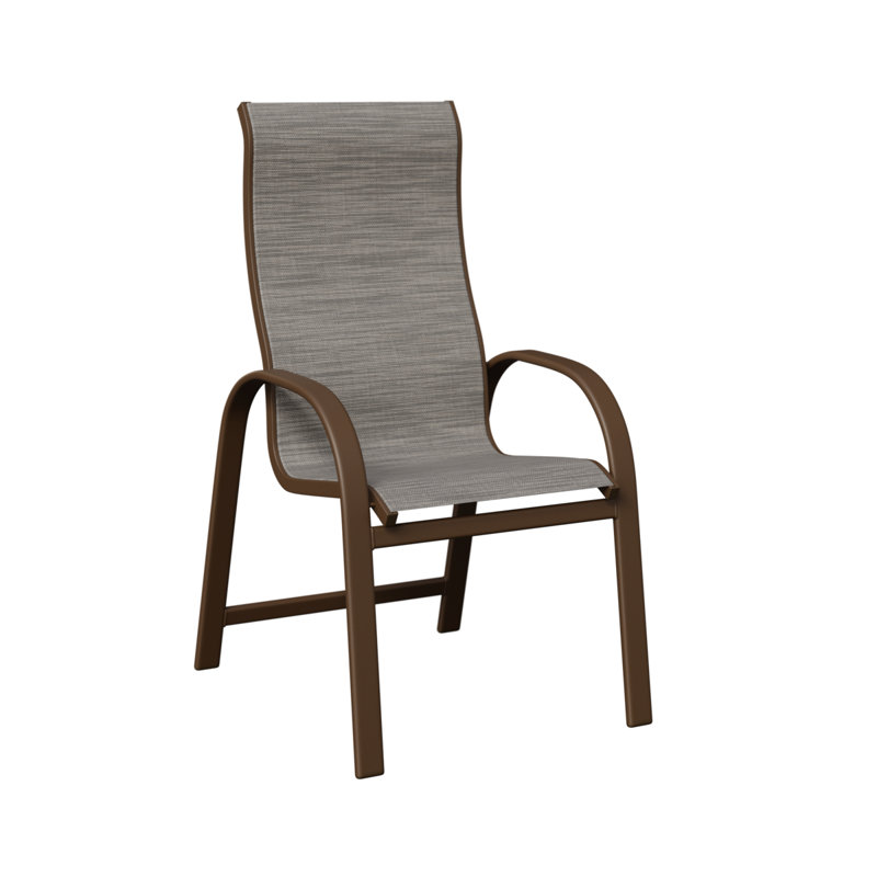 Chaise de salle à manger à haut dossier Amma Mesquite, Veine d'aluminium et de bois mesquite, Mica perle