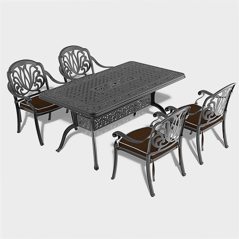 Ensemble de 5 meubles de patio en fonte d'aluminium avec coussins bruns (même sku: W1710S00145)