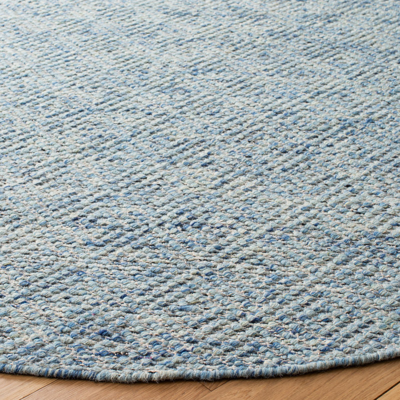 Tapis géométrique bleu en laine et coton tissé à la main Tulane, Rond 7 pi