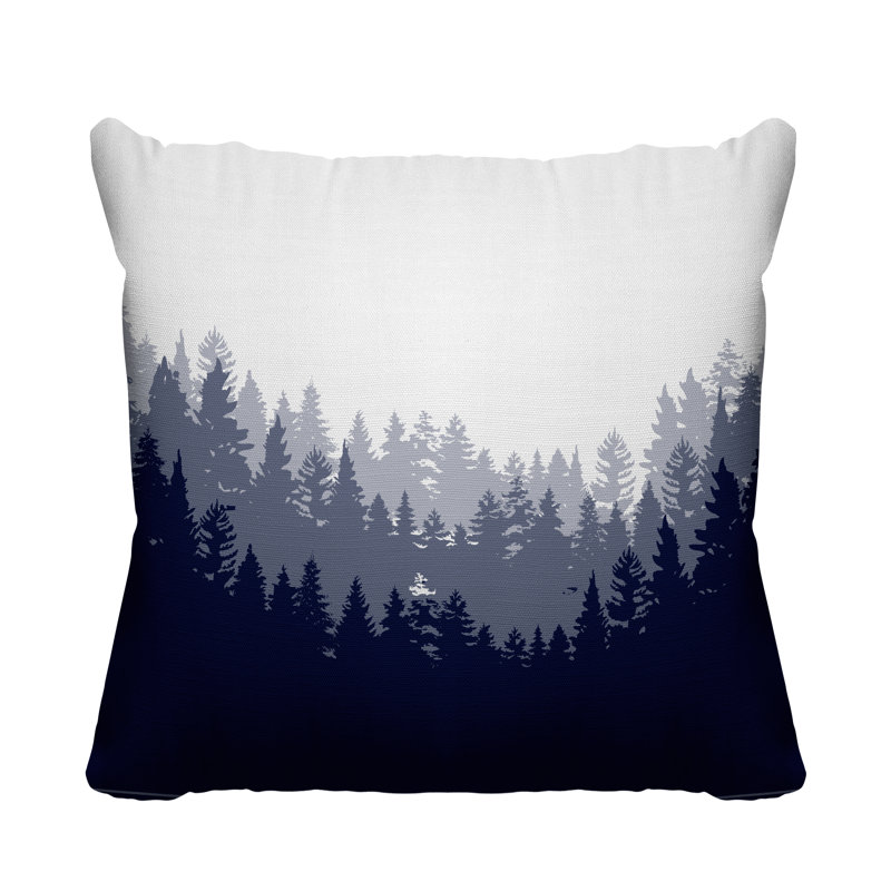 Coussin intérieur / extérieur Pine Trees Cabin, 19 po x 19 po, Bleu marine, Carré