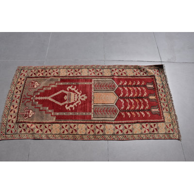 Tapis turc rétro avec un design oriental unique en rouge et beige pour la maison