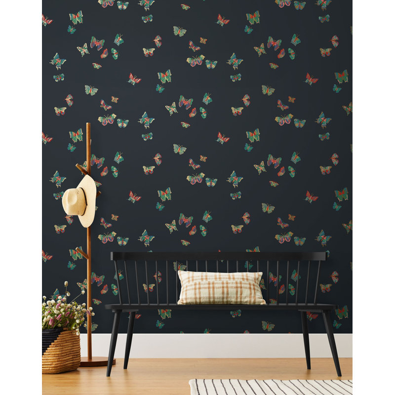 Butterflies Wallpaper | Traditional / Roll - 27" x 30', Ebony