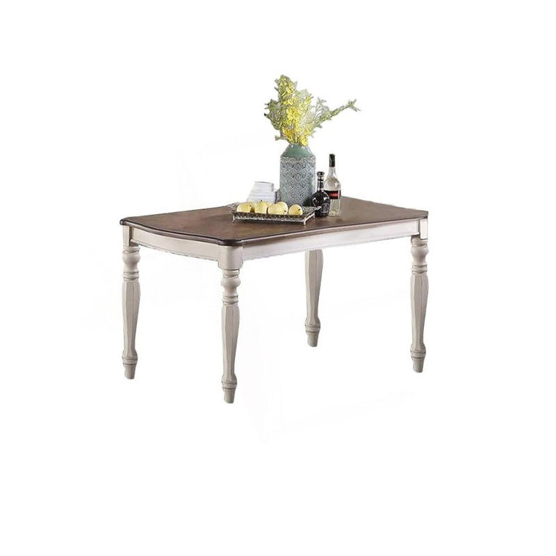 Table de salle à manger de style transitionnel 1Pc 2X, H 30 po x L 66 po x l 39,5 po, Blanc antique