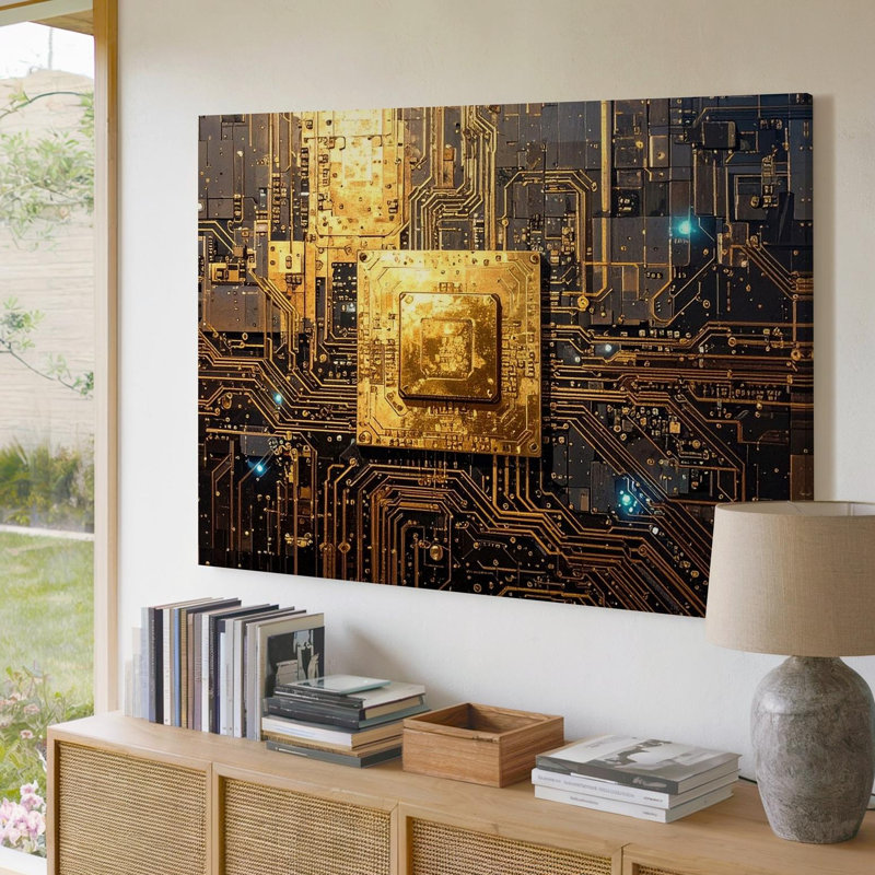 Toile, art mural futuriste à puce électronique Canvashigh Tech, carte de circuit imprimé, prêt à accrocher, H 9 po x l 12 po
