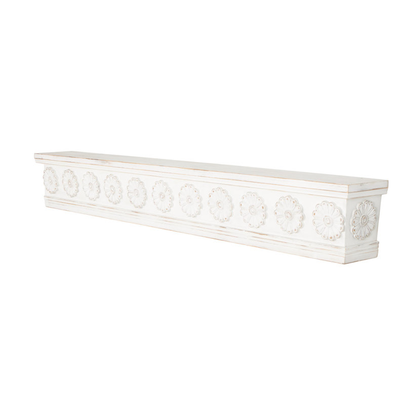 Cole And Grey Wooden Floral Wall Shelf With Brown Distressing, 10"H x 72"W x 8"D
