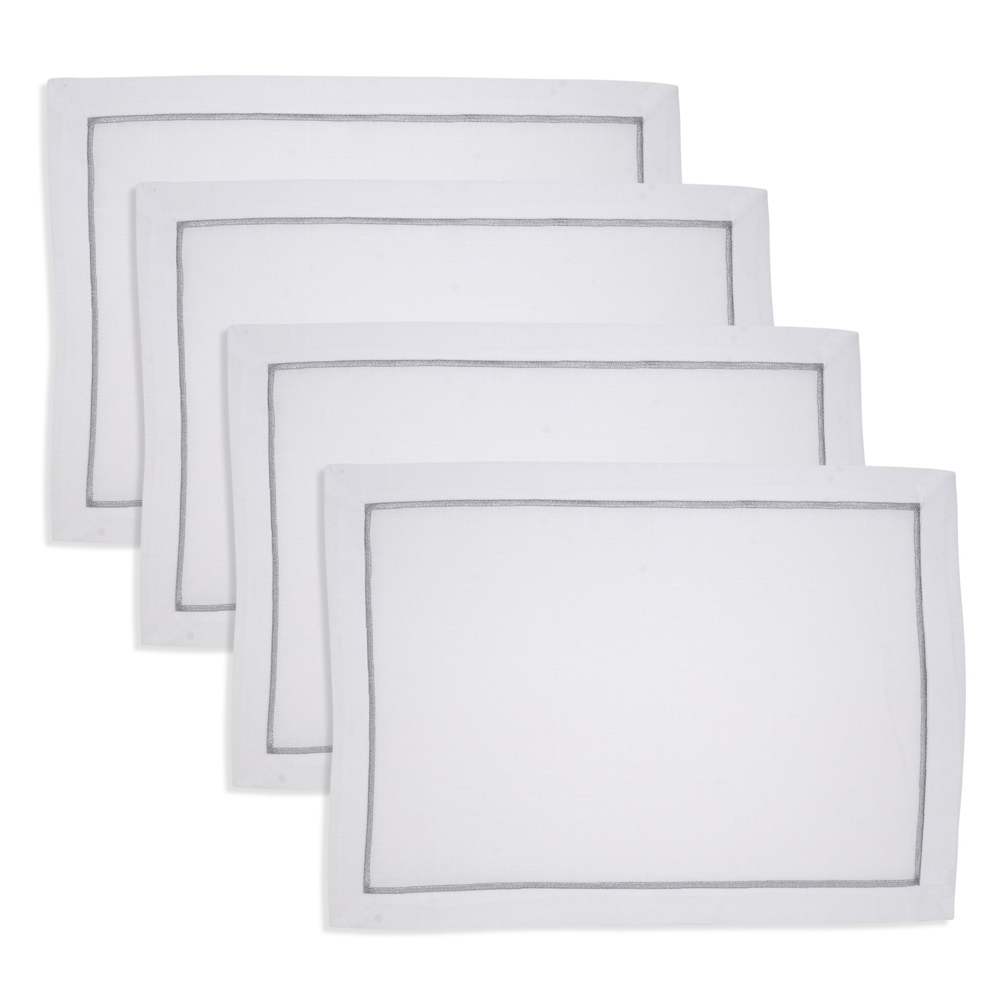 Embroidered Line Design Placemat (Set of 4), Silver