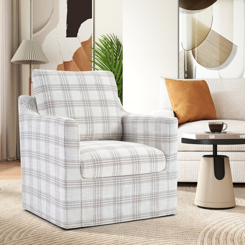 Fauteuil d'appoint pivotant à rayures 32,28 po, Beige