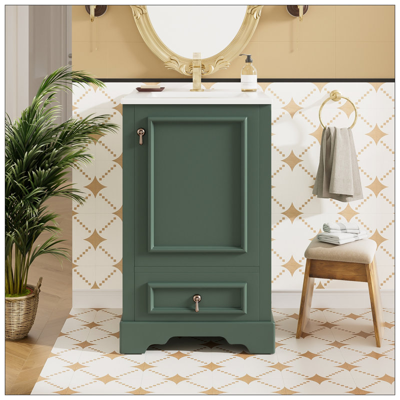 Meuble-lavabo pour salle de bain, Vert, Argent argent