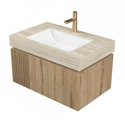 30" Pattern Sintered Stone Countertop and Undermount Ceramic Basin with One Standard Pre-drilled Faucet Hole, No Cabinet, No Faucet and Sink Cover