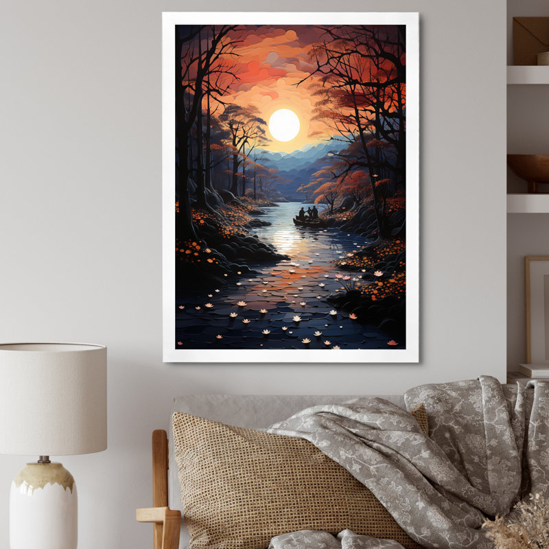 «Winters River Papercut I», impressions sur toile, Cadre simple blanc, H 44 po x l 34 po x P 1,5 po