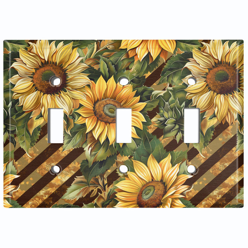 Couvercle de plaque d'interrupteur en métal; Taille US standard - Tournesols rustiques, #3 Triple Toggle