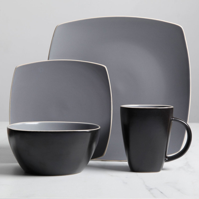 Ensemble 16 pièces de vaisselle Gibson Soho, Gris / Noir