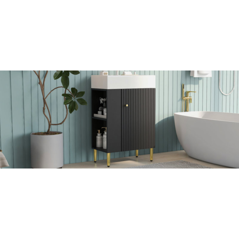 Meuble-lavabo simple 21,6 po, armoire combinée, meuble de rangement pour salle de bain, lavabo simple en céramique