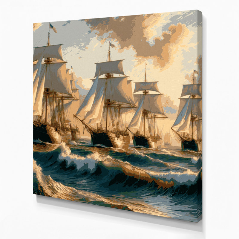Art mural sur toile brune "Goélettes nautiques", H 12 po x l 12 po