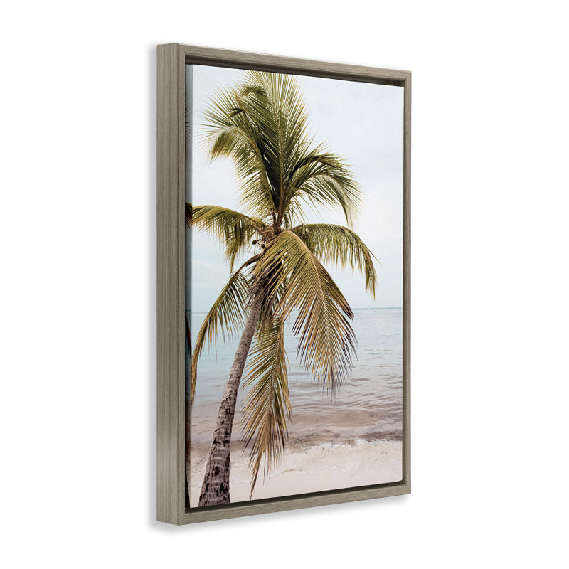 «California Summer Palm», toile flottante encadrée par Nataly White, Cadre flottant orme Montalcino, H 25 po x l 17 po