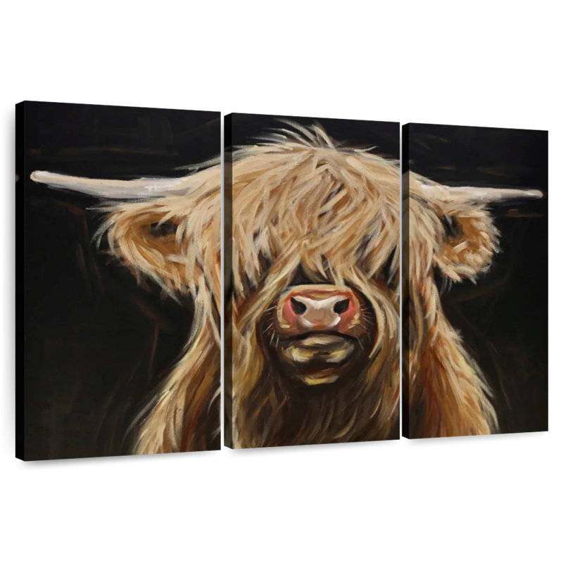 Highland Cow On Black II, H 20 po x l 33 po