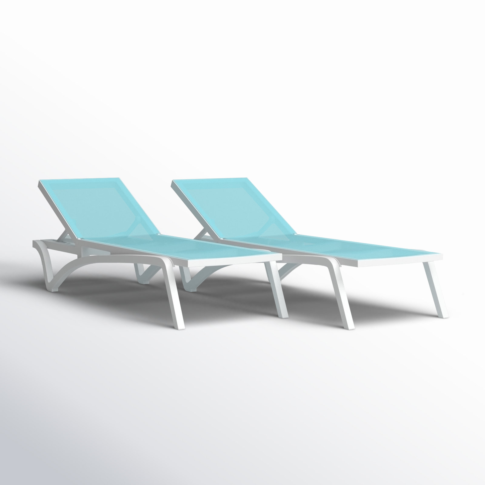 Estes 27" Patio Chaise Lounge, White/Turquoise